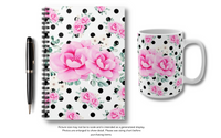 Coffee Mug 15oz-Magenta Pink Floral-Black Polka Dots-White