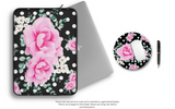 Mouse Pad-Magenta Pink Floral-White Polka Dots-Black