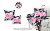 Wall Clock-Magenta Pink Floral-White Polka Dots-Black