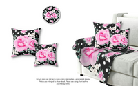 Square Pillow-Magenta Pink Floral-White Polka Dots-Black