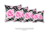 Square Pillow-Magenta Pink Floral-White Polka Dots-Black