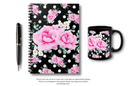 Small Spiral Notebook, 6x8in-Magenta Pink Floral-White Polka Dots-Black