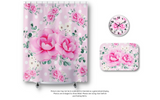 Shower Curtains-Magenta Pink Floral-White Polka Dots-Pink