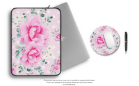 Laptop Sleeve-Magenta Pink Floral-White Polka Dots-Pink