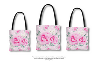 Tote Bag-Magenta Pink Floral-White Polka Dots-Pink