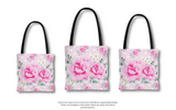 Tote Bag-Magenta Pink Floral-White Polka Dots-Pink