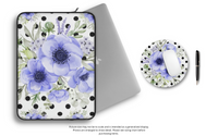 Mouse Pad-Soft Blue Floral-Black Polka Dots-White