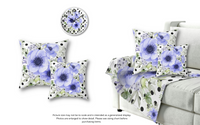 Velveteen Plush Blanket-Soft Blue Floral-Black Polka Dots-White