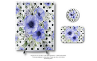 Wall Clock-Soft Blue Floral-Black Polka Dots-White