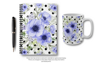 Small Spiral Notebook, 6x8in-Soft Blue Floral-Black Polka Dots-White