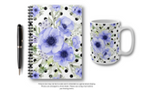 Coffee Mug 15oz-Soft Blue Floral-Black Polka Dots-White