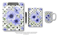 Small Spiral Notebook, 6x8in-Soft Blue Floral-Black Polka Dots-White