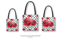 Tote Bag-Rouge Red Floral-Black Polka Dots-White