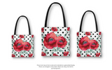 Tote Bag-Rouge Red Floral-Black Polka Dots-White