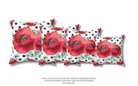 Square Pillow-Rouge Red Floral-Black Polka Dots-White