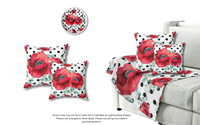 Square Pillow-Rouge Red Floral-Black Polka Dots-White