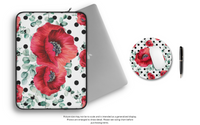 Laptop Sleeve-Rouge Red Floral-Black Polka Dots-White