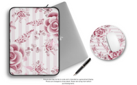 Mouse Pad-Soft Pink Floral Mauve-Horizontal Stripes-White