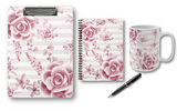 Small Spiral Notebook, 6x8in-Soft Pink Floral Mauve-Horizontal Stripes-White