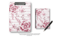 Small Spiral Notebook, 6x8in-Soft Pink Floral Mauve-Horizontal Stripes-White