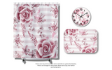 Wall Clock-Soft Pink Floral Mauve-Horizontal Stripes-White