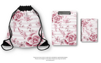 Drawstring Bag-Soft Pink Floral Mauve-Horizontal Stripes-White