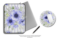 Mouse Pad-Soft Blue Floral-Soft Blue Horizontal Stripes-White