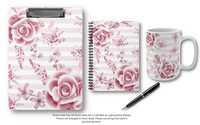 Clipboard-Soft Pink Floral Mauve-Horizontal Stripes-White