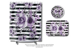 Wall Clock-Soft Purple Floral-Black Horizontal Stripes-White