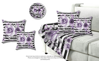 Wall Clock-Soft Purple Floral-Black Horizontal Stripes-White