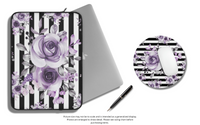 Mouse Pad-Soft Purple Floral-Black Horizontal Stripes-White