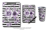Tumbler 20oz-Soft Purple Floral-Black Horizontal Stripes-White