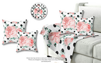 Square Pillow-Lush Pink Floral-Black Polka Dots-White