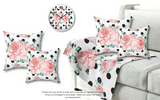 Square Pillow-Lush Pink Floral-Black Polka Dots-White