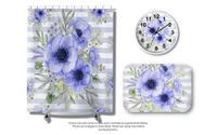 Wall Clock-Soft Blue Floral-Soft Blue Horizontal Stripes-White