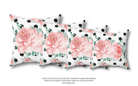 Square Pillow-Lush Pink Floral-Black Polka Dots-White