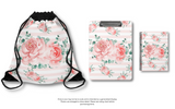 Drawstring Bag-Lush Pink Floral-Pink Horizontal Stripes-White