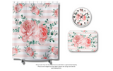 Wall Clock-Lush Pink Floral-Pink Horizontal Stripes-White