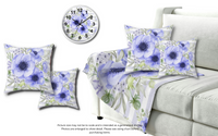 Wall Clock-Soft Blue Floral-Soft Blue Horizontal Stripes-White